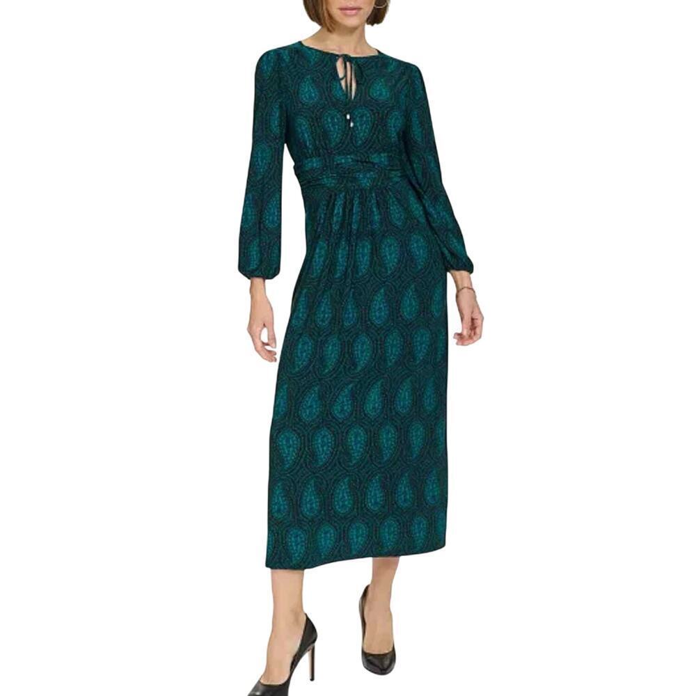 Tommy Hilfiger Tie-Neck Ruched-Waist Midi Dress Size US 2 Stretch